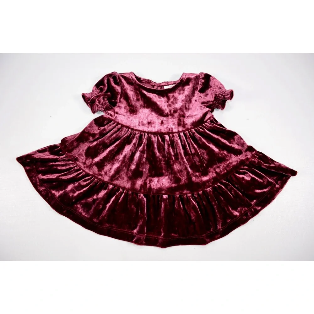 Oshkosh Baby B'gosh Girl's Burgundy‎ Short Sleeve Velvet Dress Size 3M Months